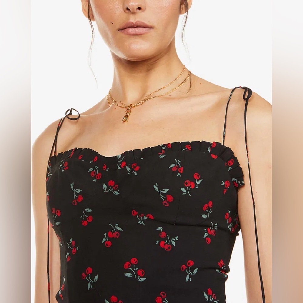 Reformation Novena Cherry Print Smocked Crop Top With Sweetheart Neckline